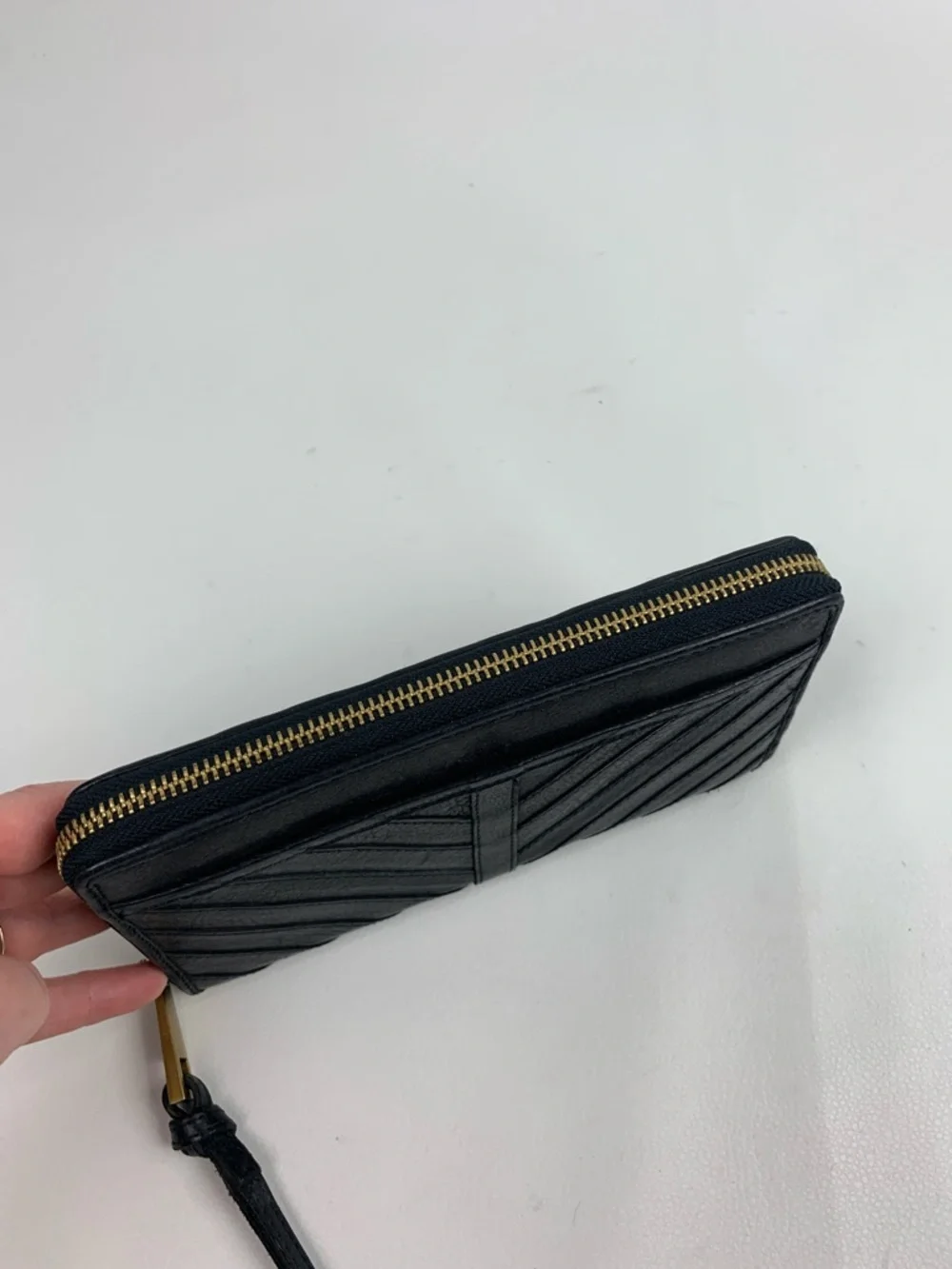 margot Black leather Quilted Wristlet wallet with Gold Hardware zipper NEW